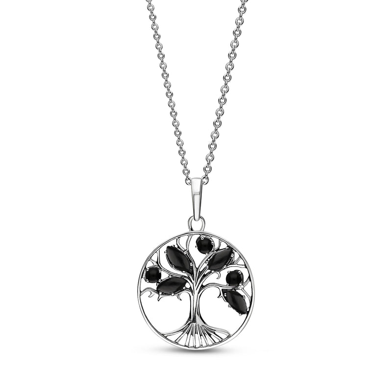 Sterling Silver Whitby Jet Leaf Tree of Life Pendant