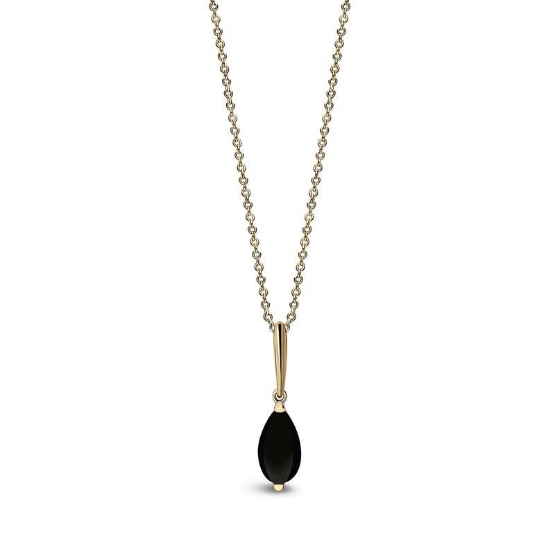 9ct Yellow Gold Whitby Jet Teardrop Cradle Pendant