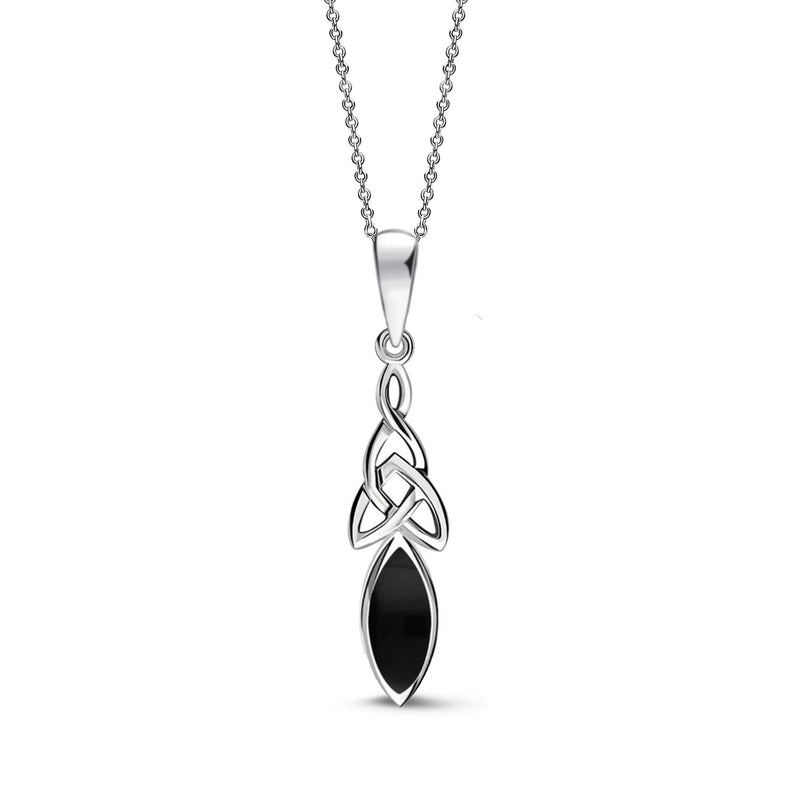 Sterling Silver Whitby Jet Celtic Marquise Pendant
