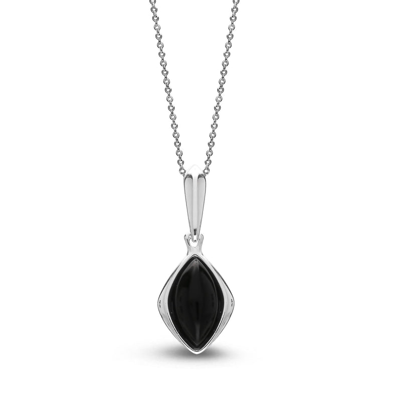 Sterling Silver Whitby Jet Large Framed Marquise Pendant