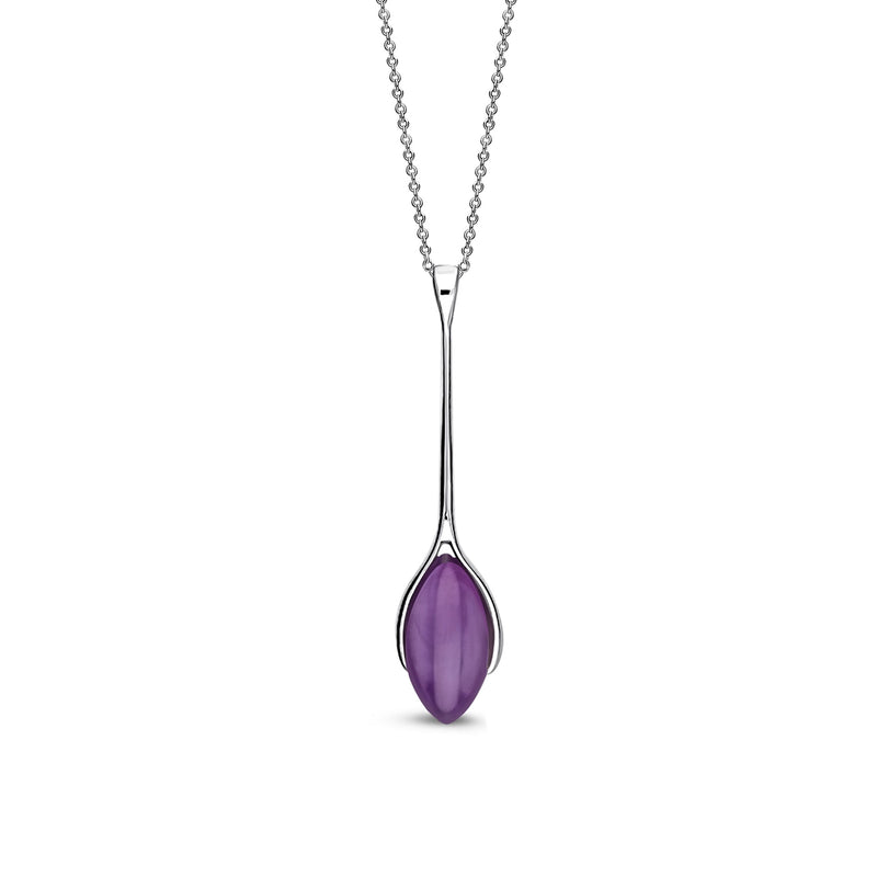 Sterling Silver Amethyst Long Drop Marquise Pendant