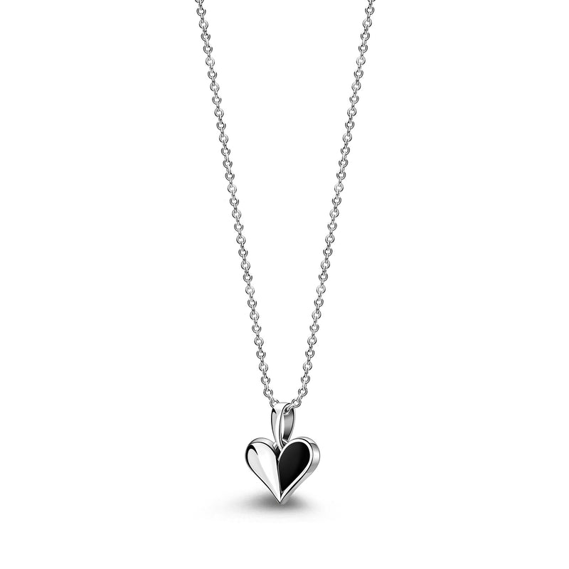 Sterling Silver Whitby Jet Small Split Heart Pendant