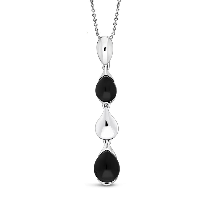 Sterling Silver Three Pear Drop Whitby Jet Pendant