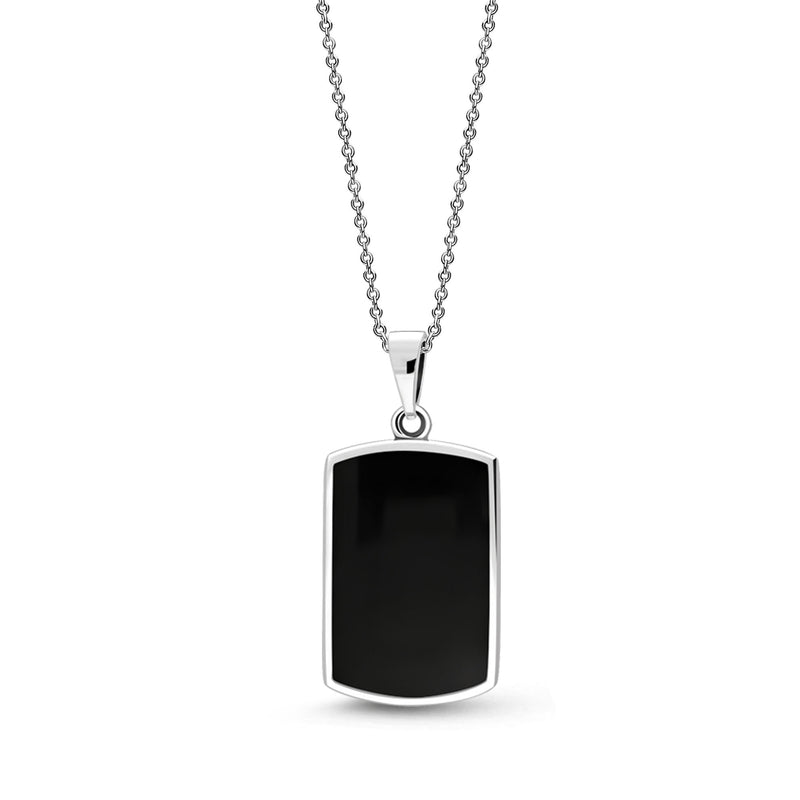 Sterling Silver Whitby Jet Dog Tag Pendant