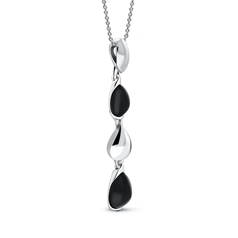 Sterling Silver Three Pear Drop Whitby Jet Pendant