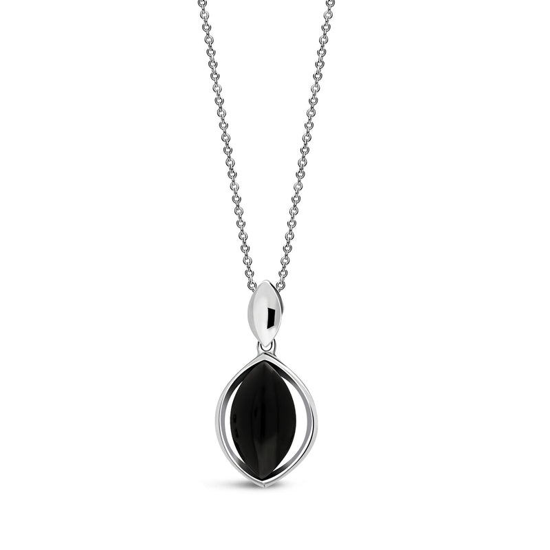 Sterling Silver Framed Marquise Whitby Jet Pendant
