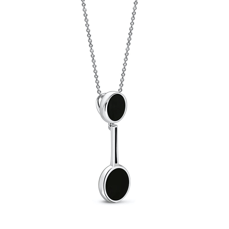 Sterling Silver Two Stone Round Whitby Jet Pendant