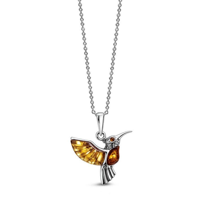 Sterling Silver Amber Medium Hummingbird Pendant