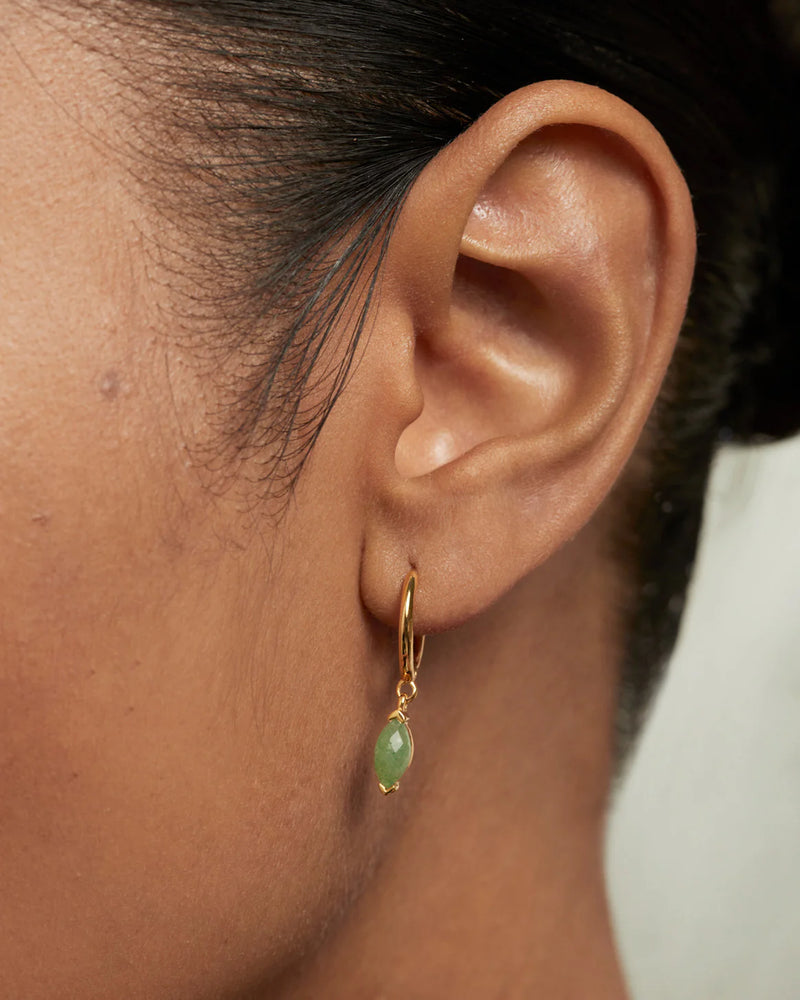 18ct Yellow Gold Vermeil Green Aventurine Nomad Hoops