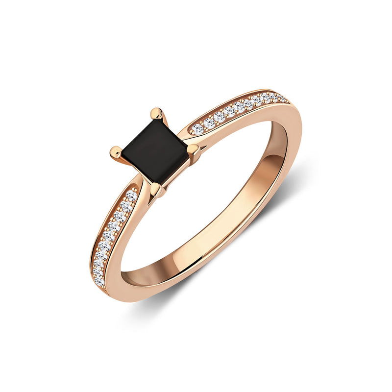 Whitby Jet & Diamond Square Engagement Ring