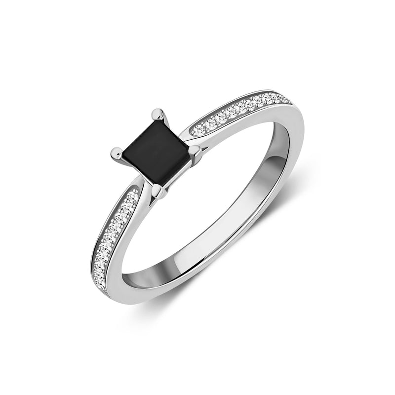 Whitby Jet & Diamond Square Engagement Ring