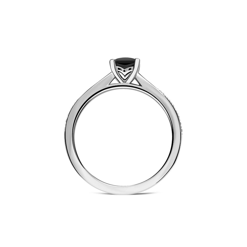 Whitby Jet & Diamond Square Engagement Ring