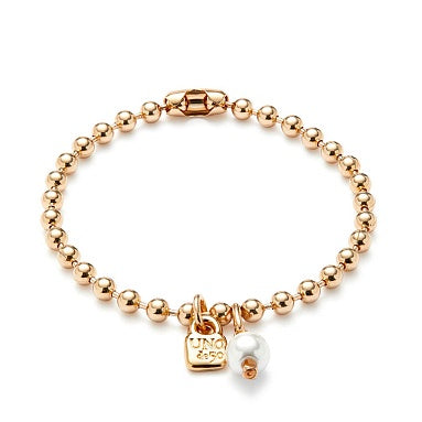 UNOde50 Be Unique gold plated beaded bracelet with freshwater pearl charm and signature tag