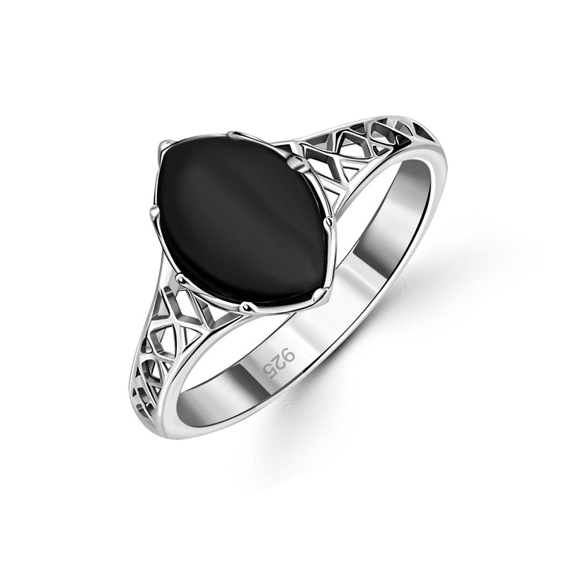 Sterling Silver Whitby Jet Celtic Filagree Claw Ring