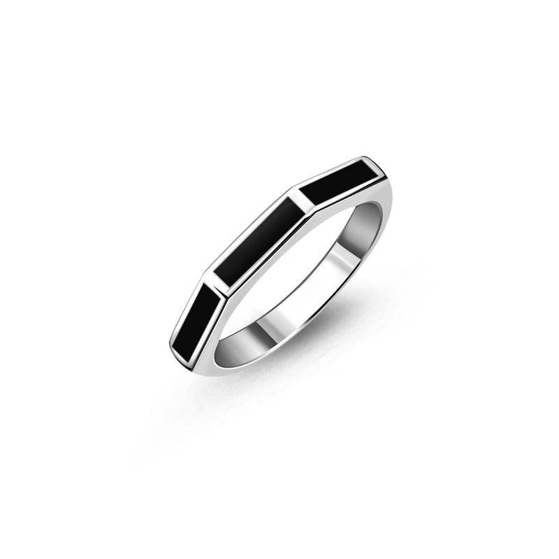 Sterling Silver Whitby Jet Triple Segment Ring