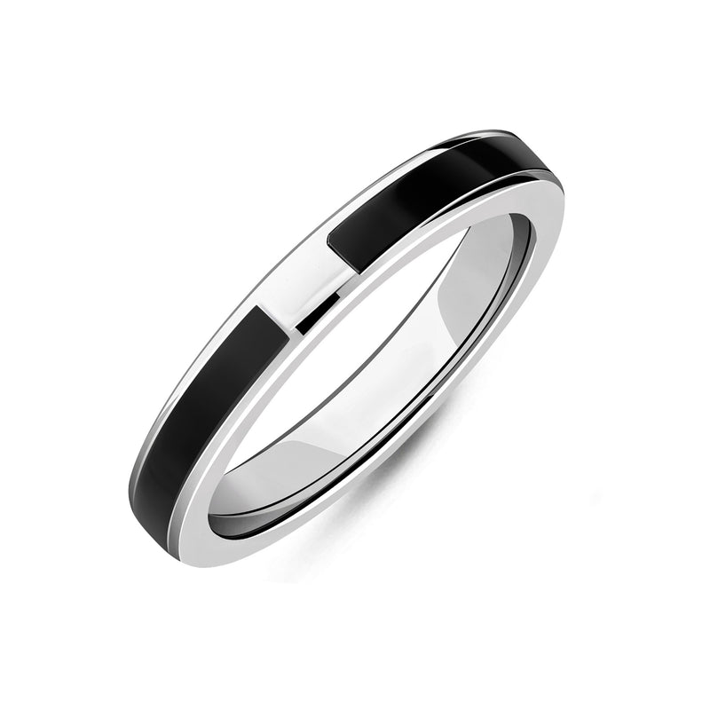 Sterling Silver Whitby Jet Full Inlaid Split Ring