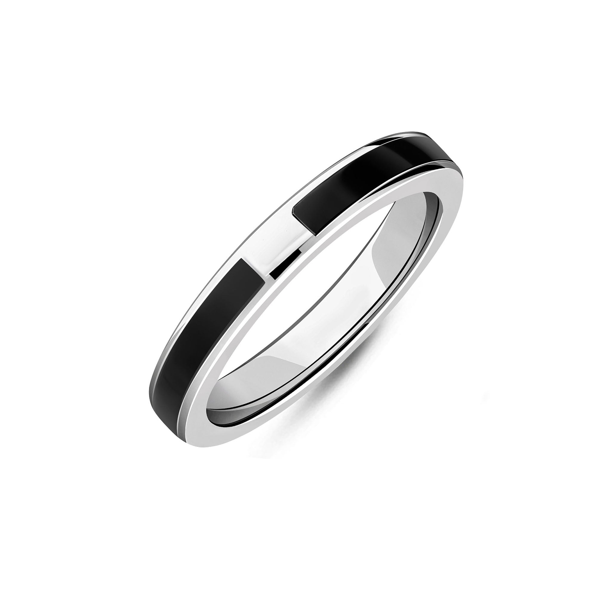 Sterling Silver Whitby Jet Full Inlaid Split Ring