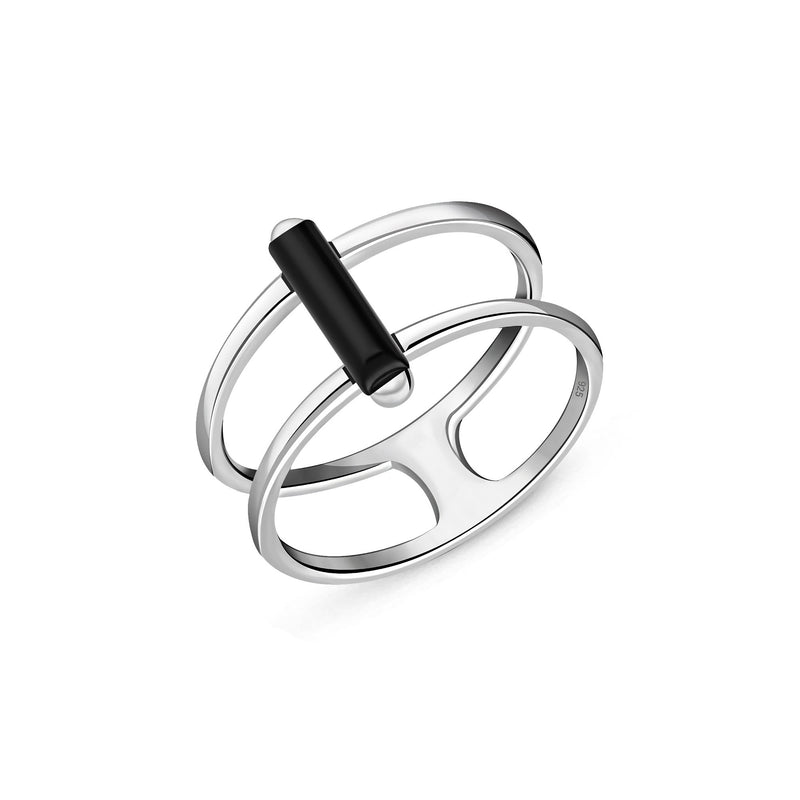 Sterling Silver Whitby Jet Double Band Ring