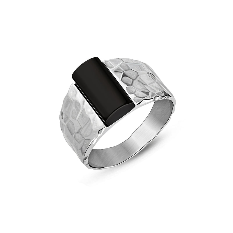 Sterling Silver Whitby Jet Hammered Finish Rectangular Ring