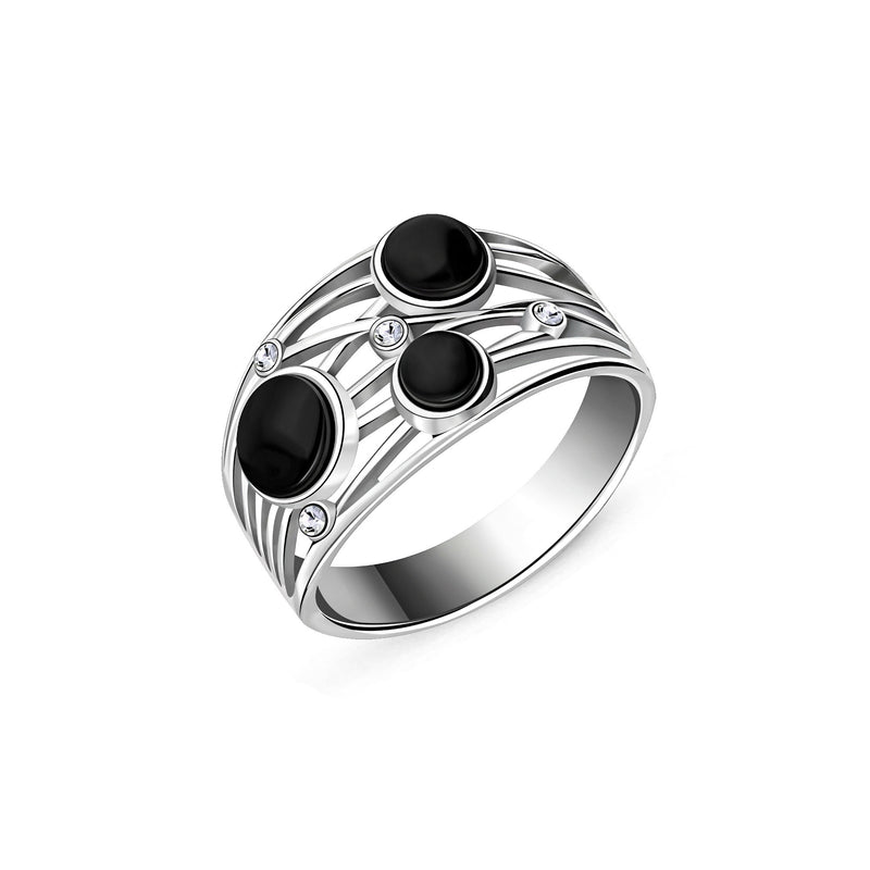 Sterling Silver Whitby Jet & CZ Bubble Ring
