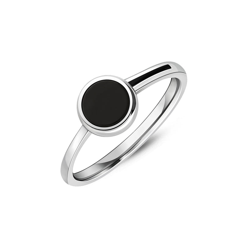 Sterling Silver Round Whitby Jet Inlaid Edge Ring