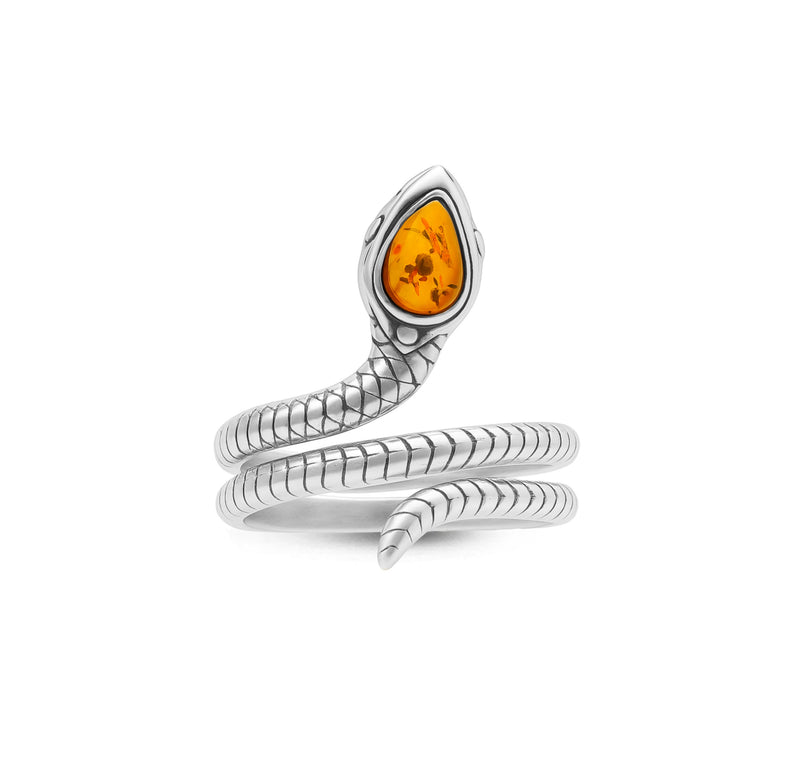 Sterling Silver Amber Snake Ring