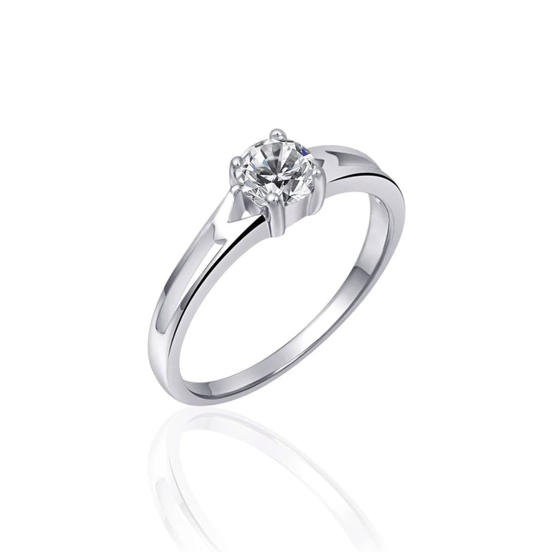 Silver CZ Split Shank Solitaire Statement Ring