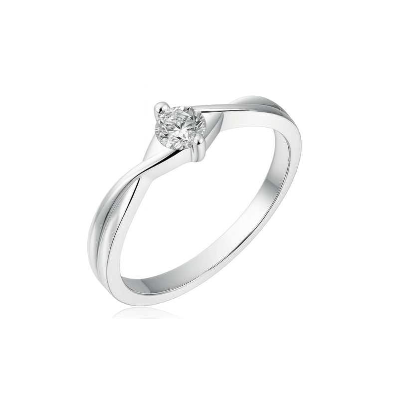 Silver CZ Twisted Solitaire Ring