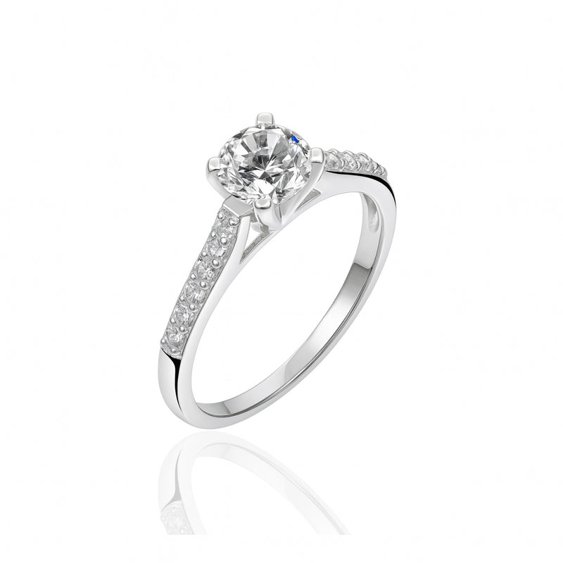 Silver CZ Half Claw-Set Solitaire Ring