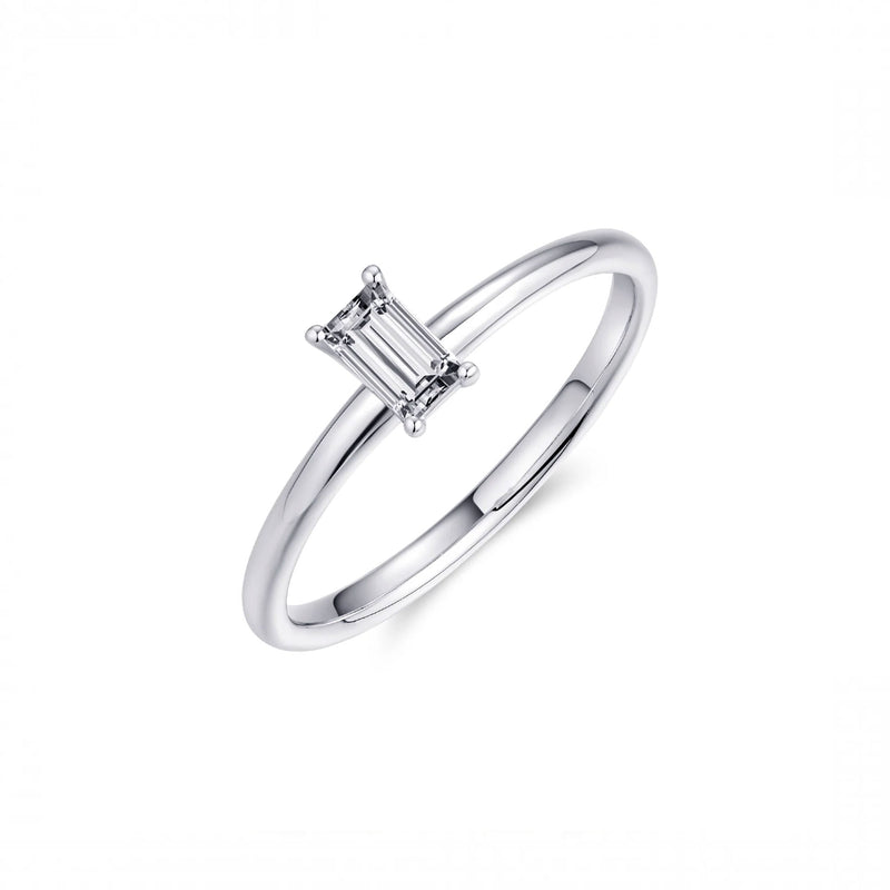 Silver CZ Baguette Stackable Solitaire Ring