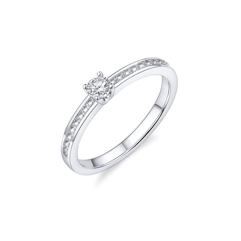 Silver CZ Half Channel-Set Solitaire Ring