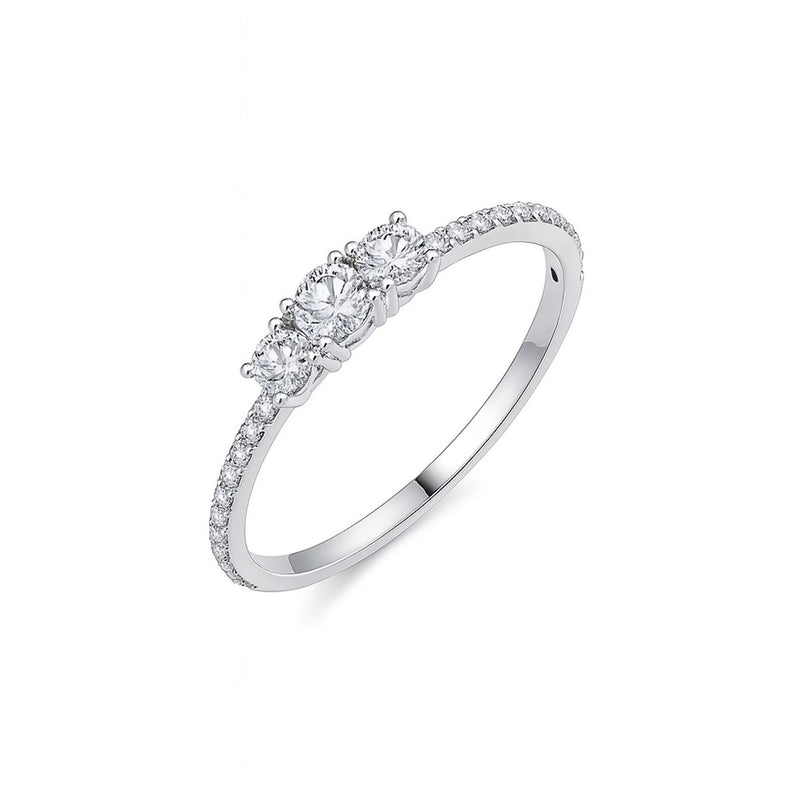 Silver CZ Claw-Set Trilogy Ring with Shoulders