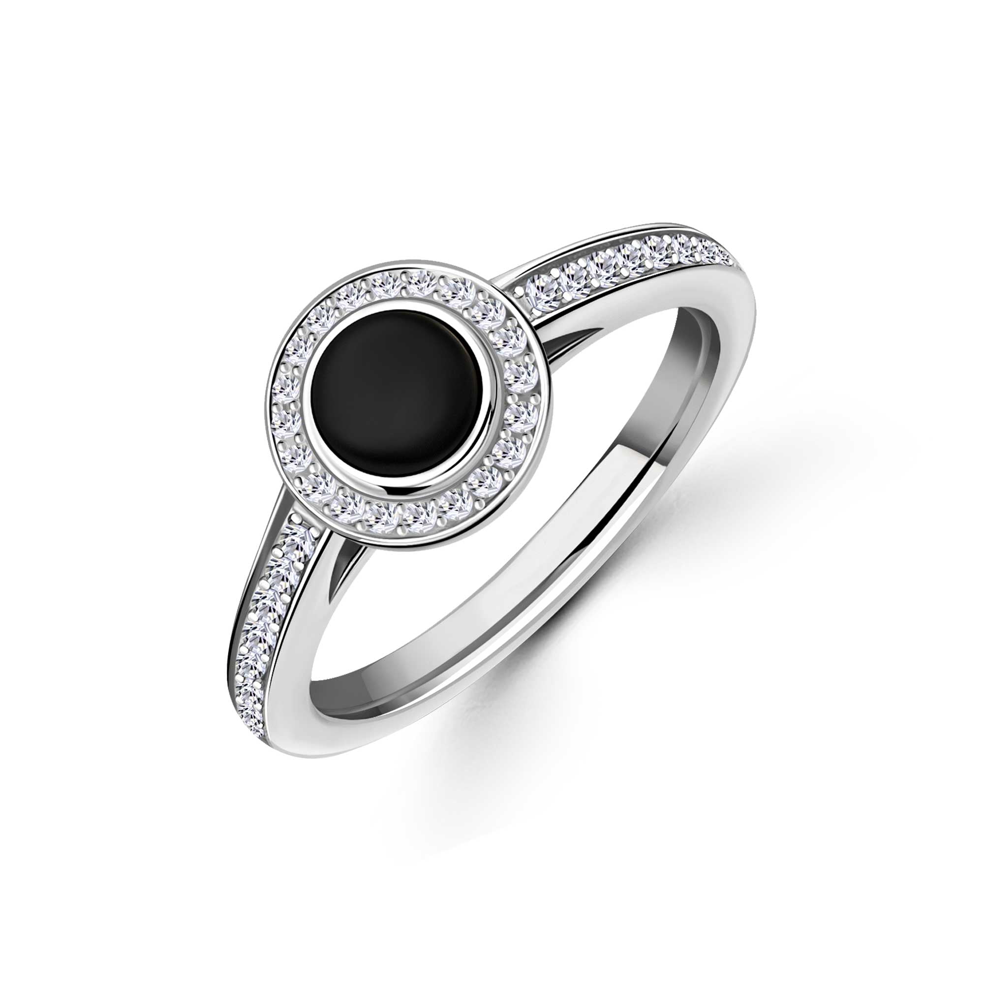 Whitby Jet & Diamond Halo Rubover Engagement Ring