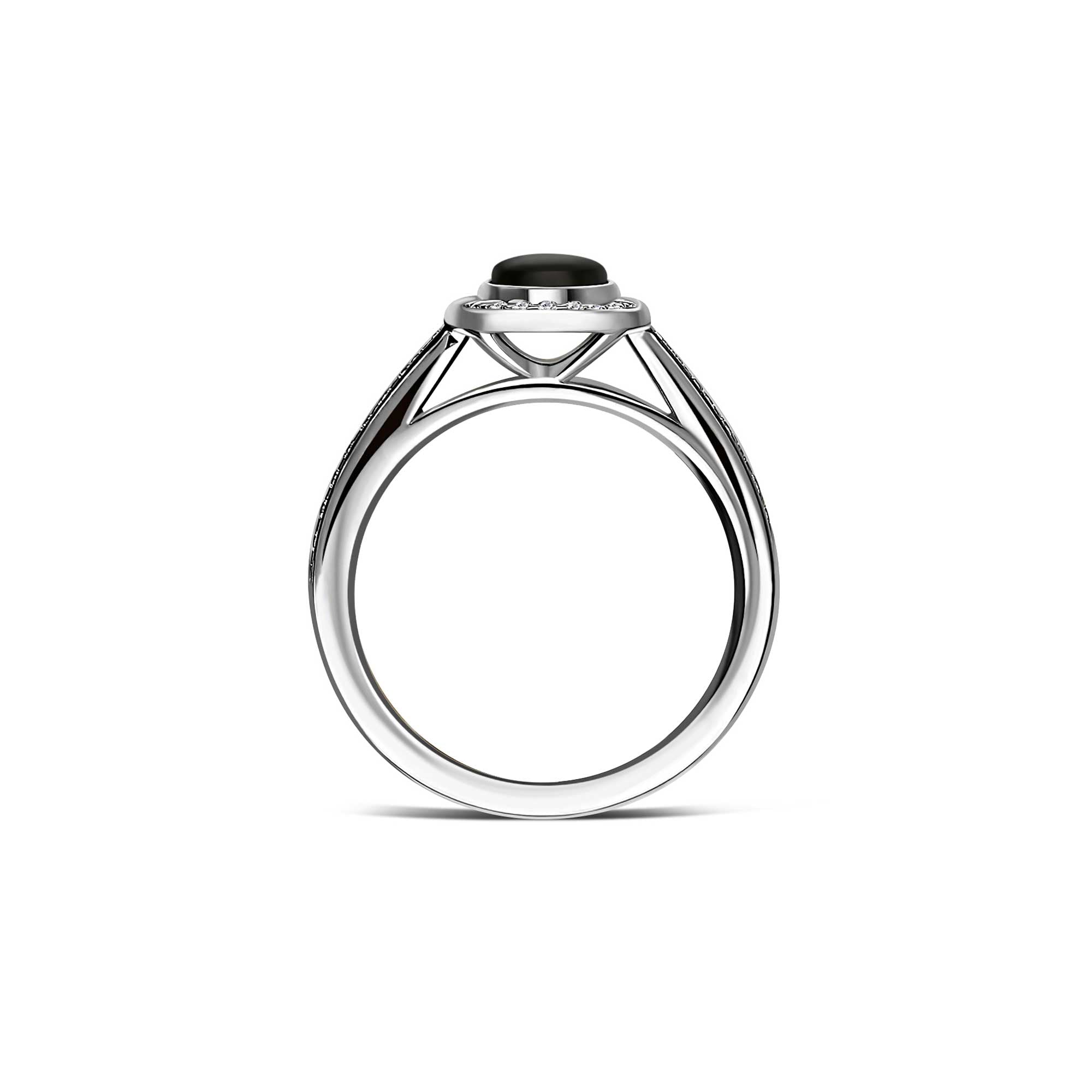 Whitby Jet & Diamond Halo Rubover Engagement Ring