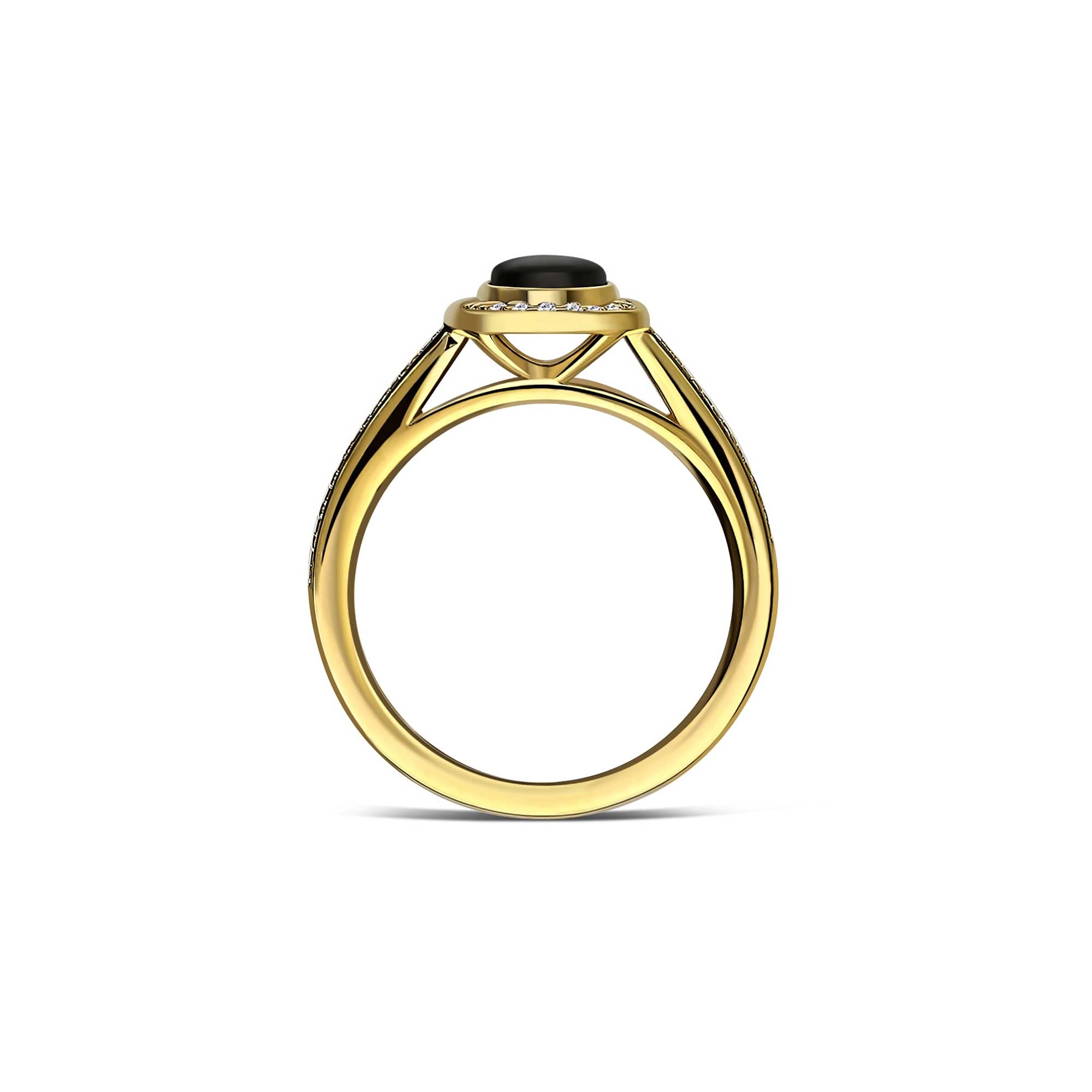 Whitby Jet & Diamond Halo Rubover Engagement Ring