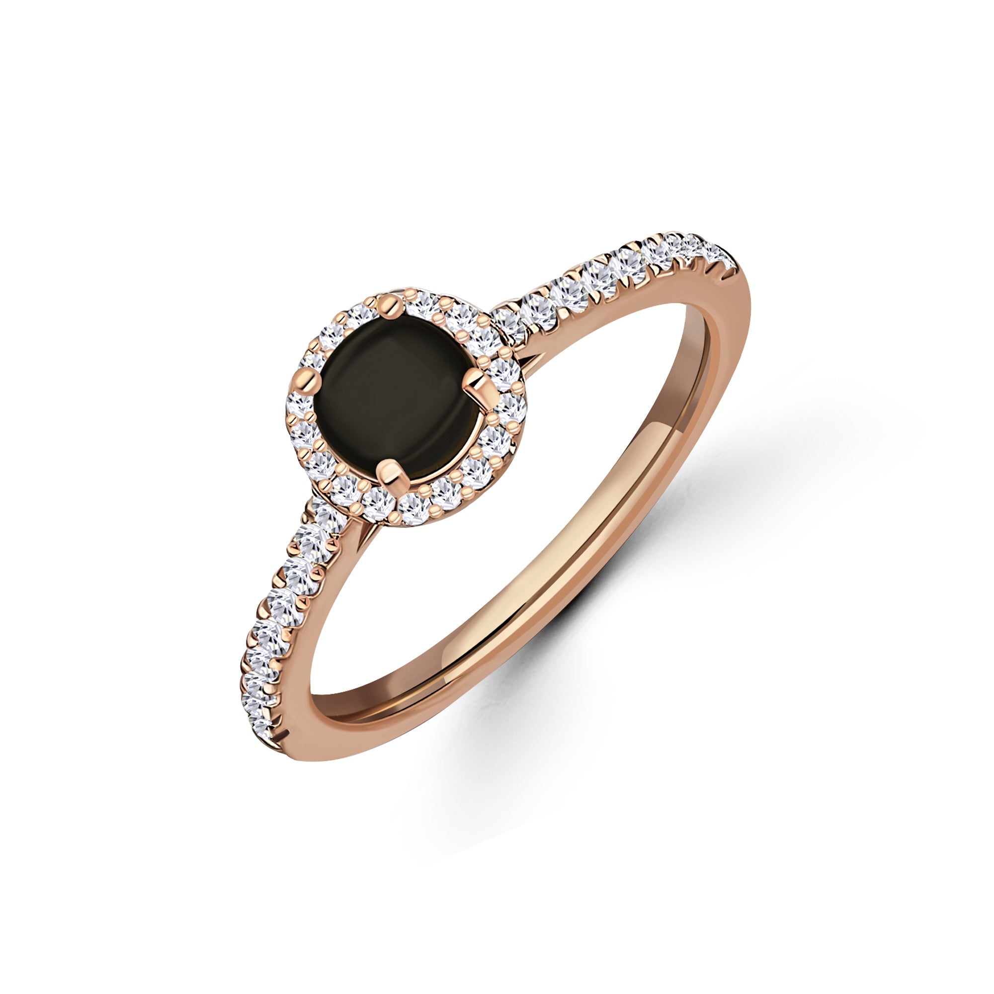 Whitby Jet & Diamond Round Halo Engagement Ring