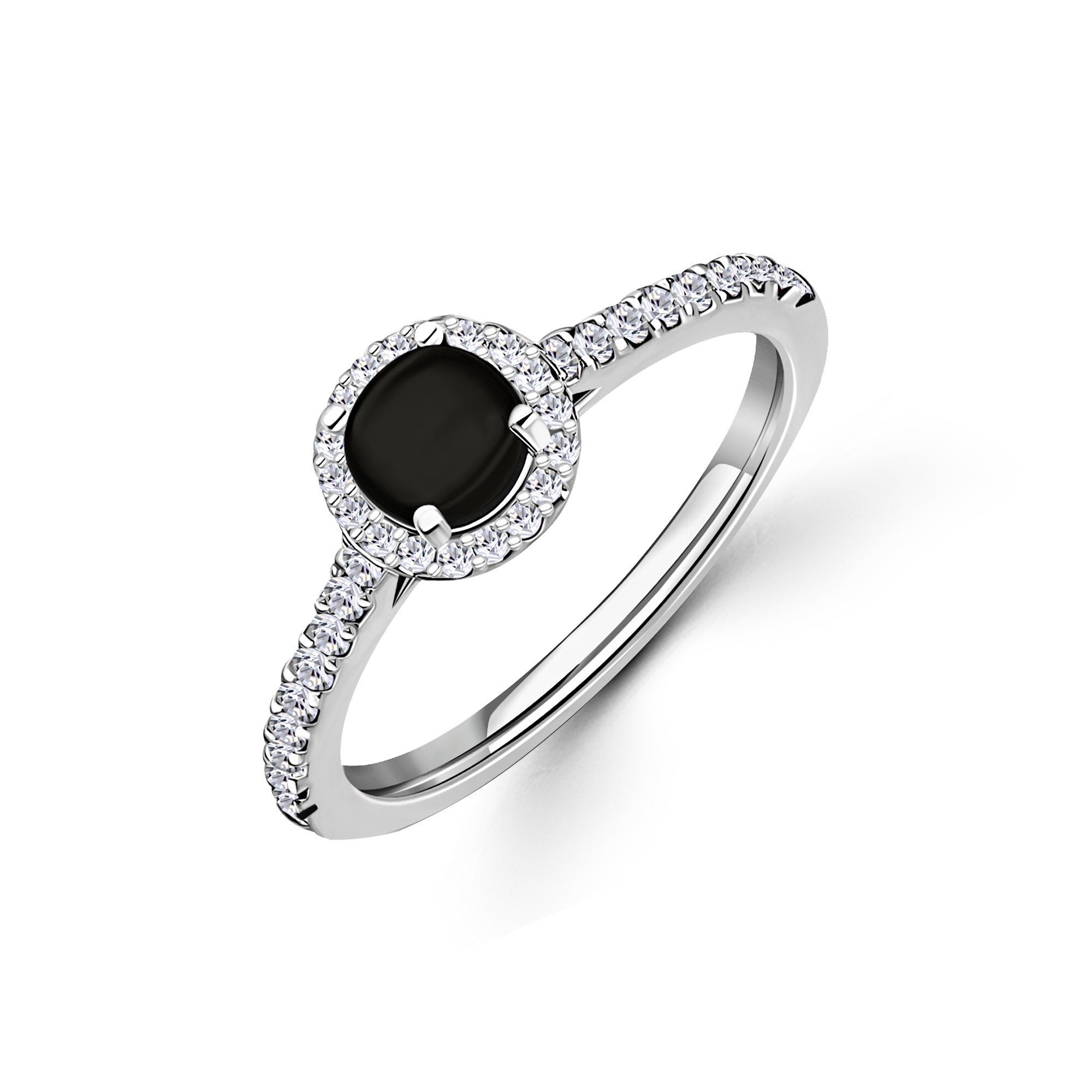 Whitby Jet & Diamond Round Halo Engagement Ring