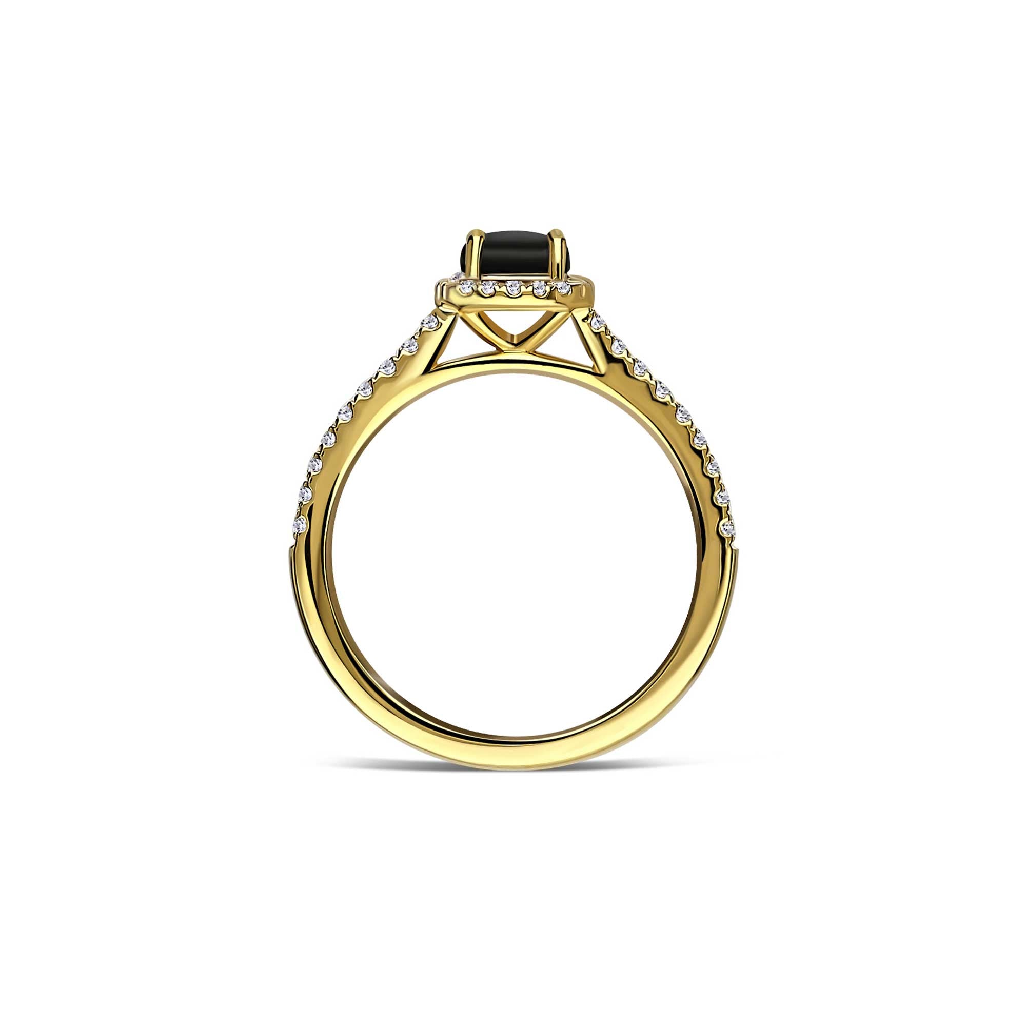 Whitby Jet & Diamond Round Halo Engagement Ring