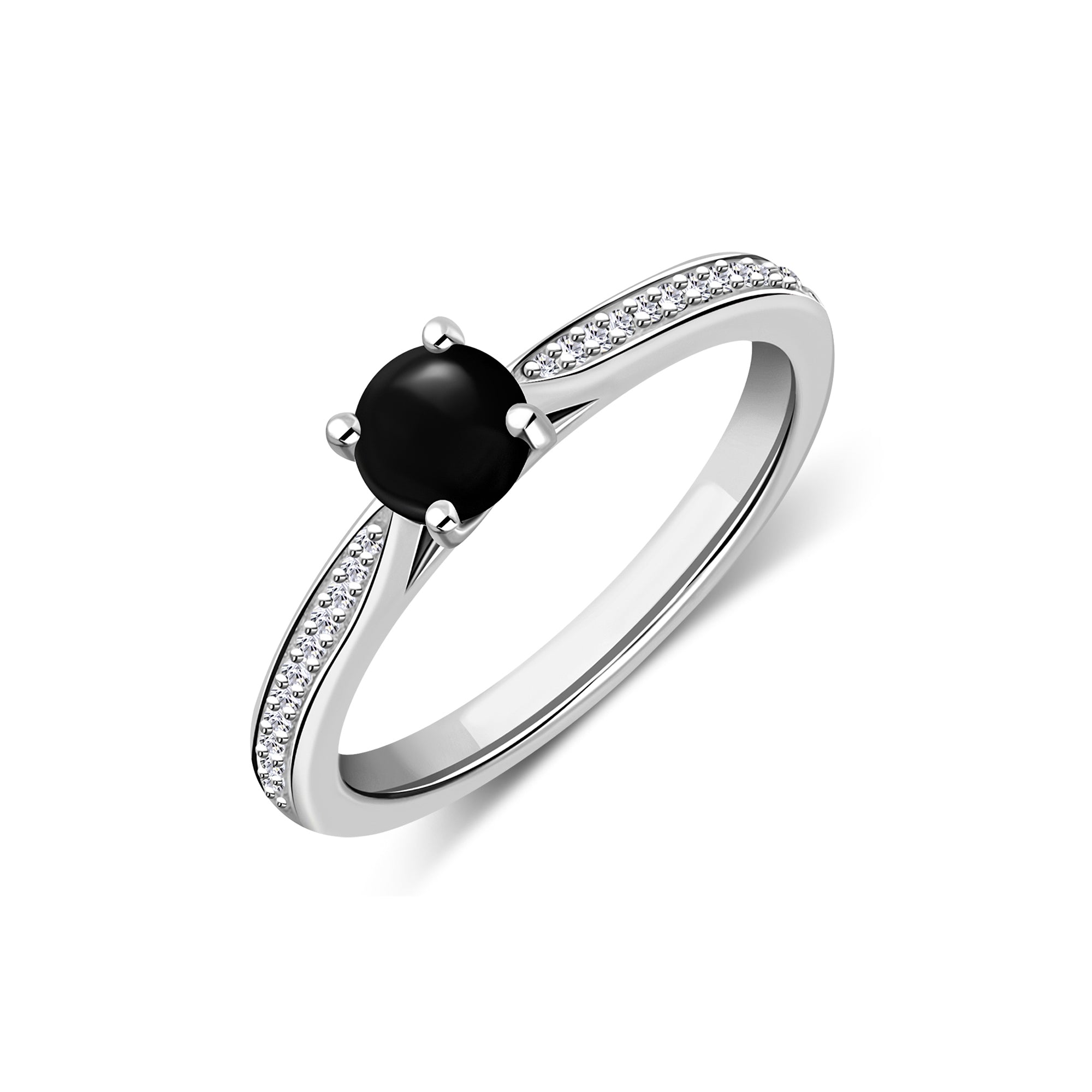 Whitby Jet & Diamond Tapered Shoulder Engagement Ring