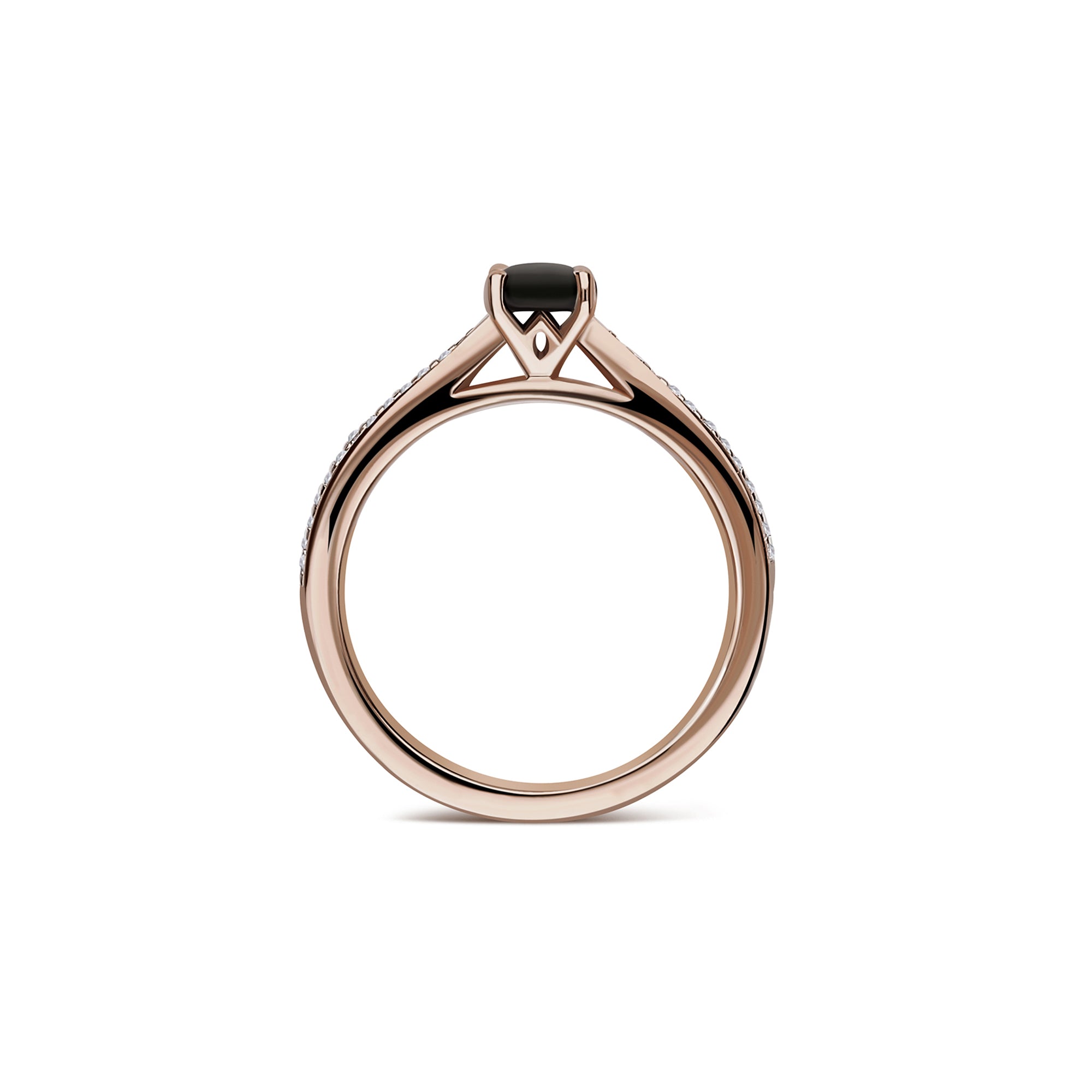 Whitby Jet & Diamond Tapered Shoulder Engagement Ring