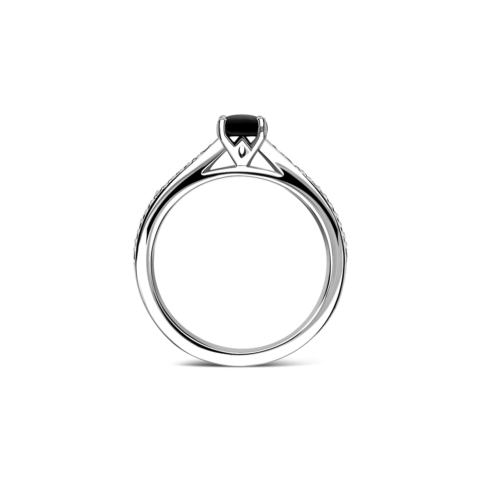 Whitby Jet & Diamond Tapered Shoulder Engagement Ring