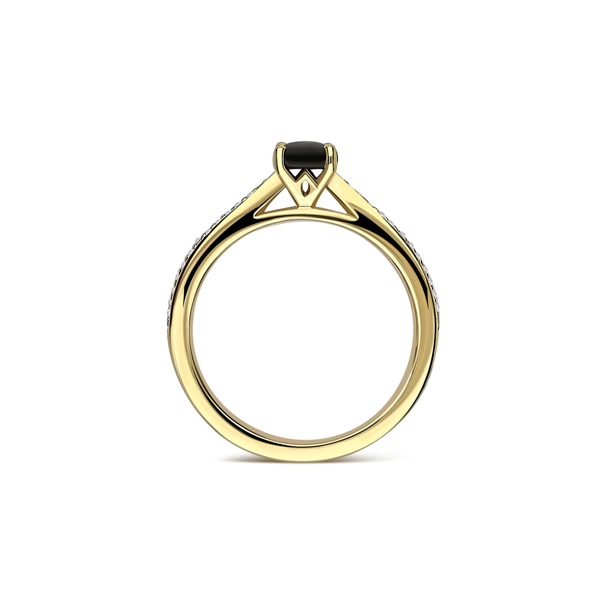 Whitby Jet & Diamond Tapered Shoulder Engagement Ring