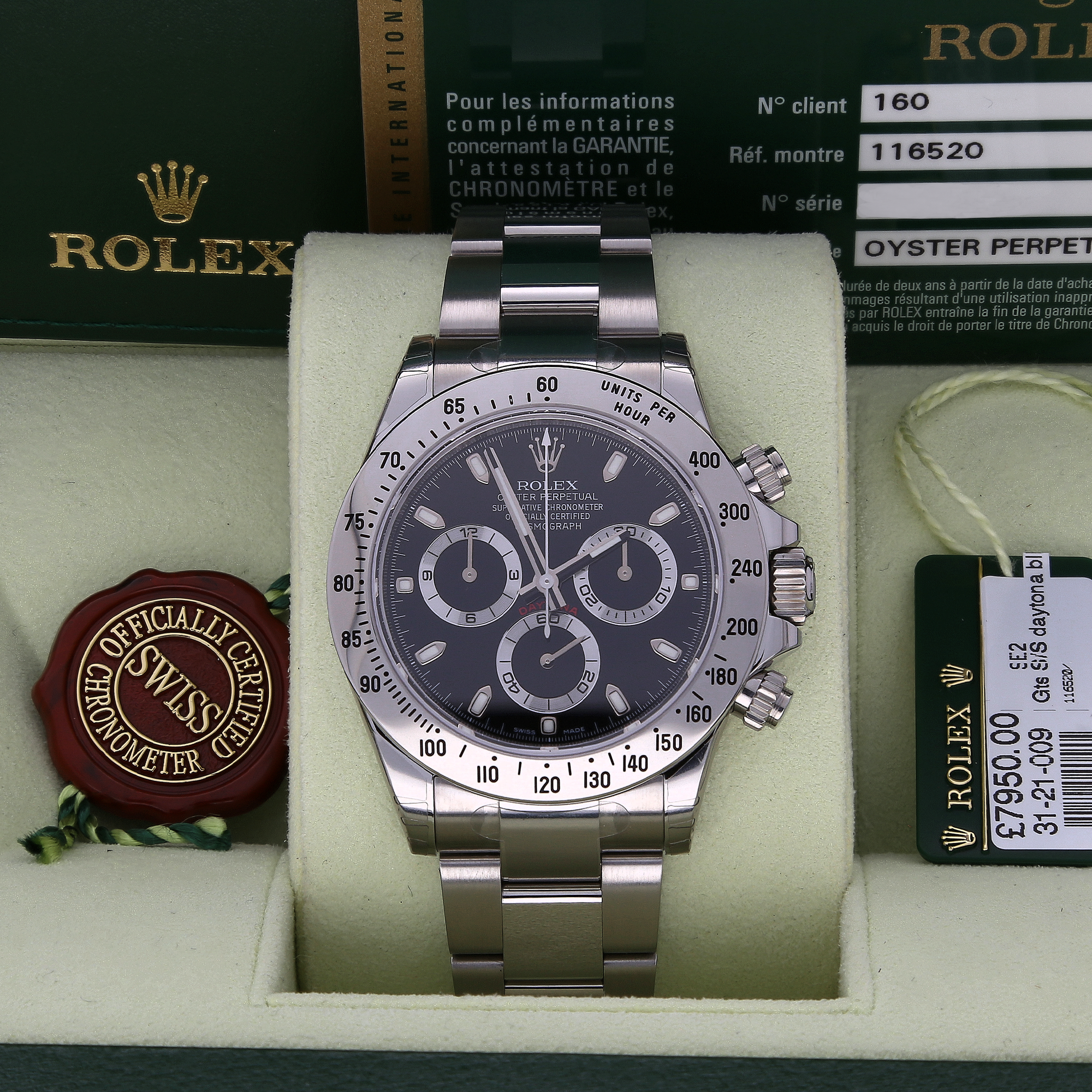 Unworn Rolex Daytona 116520 Black Dial Stainless Steel Watch – 2012, Fully Stickered, Full Set