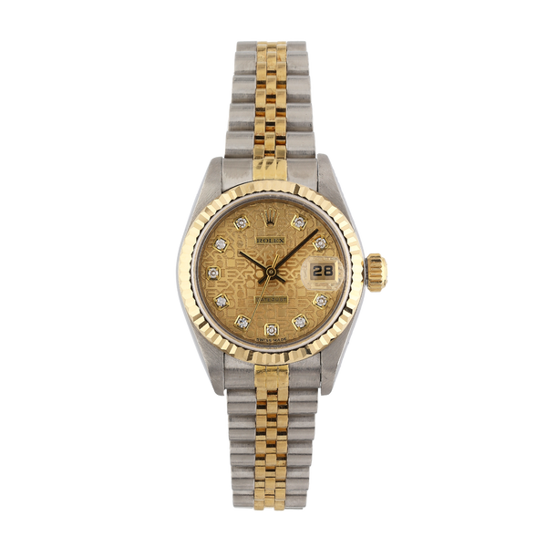 Rolex Ladies Datejust 79173 Champagne Diamond Dial 26mm Steel & Gold Watch – 2002, Papers