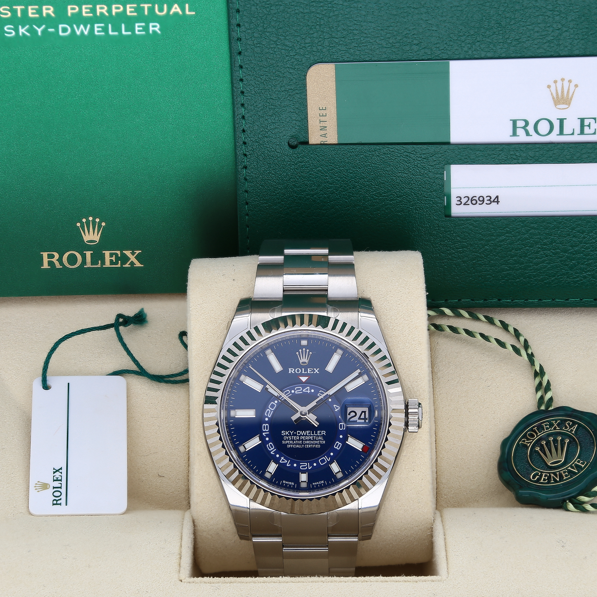 Unworn Rolex Sky-Dweller 326934 Blue Dial Stainless Steel Watch – 2018, Fully Stickered, Full Set