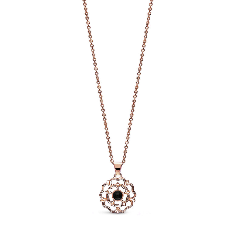 Rose Gold Vermeil Whitby Jet Small Yorkshire Rose Pendant