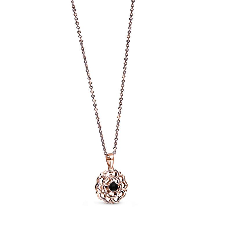 Rose Gold Vermeil Whitby Jet Small Yorkshire Rose Pendant