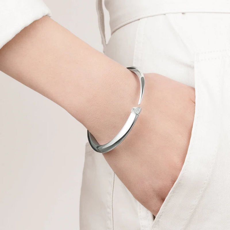 Silver Diamond Tusk Bangle