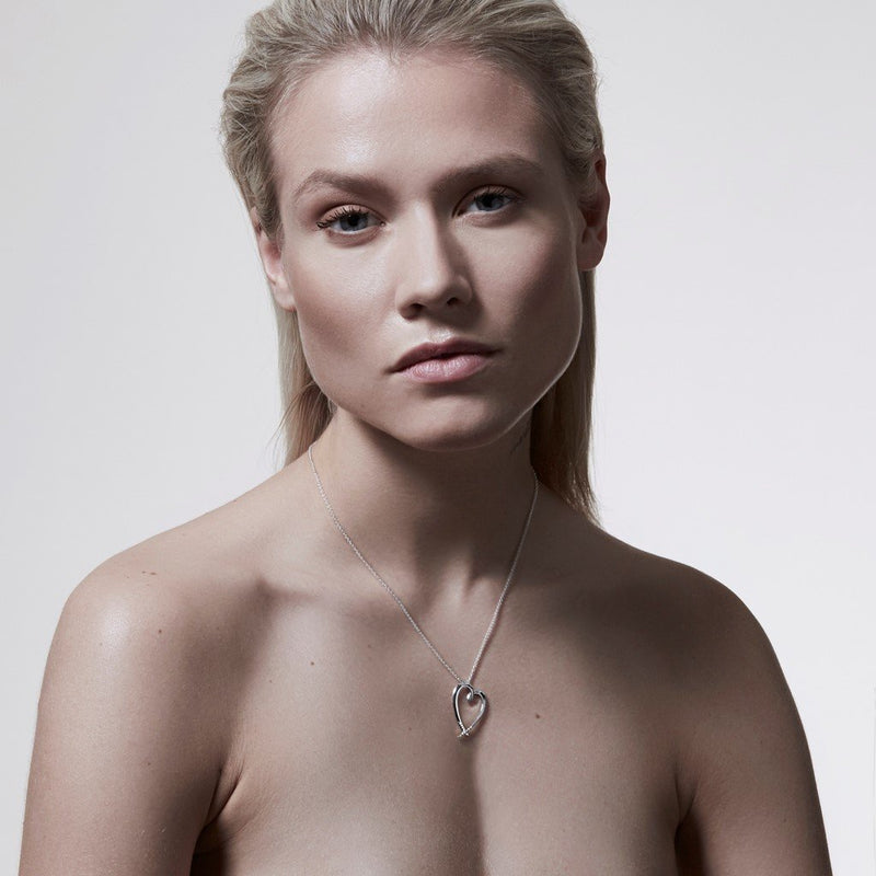 Silver Diamond Hooked Heart Pendant