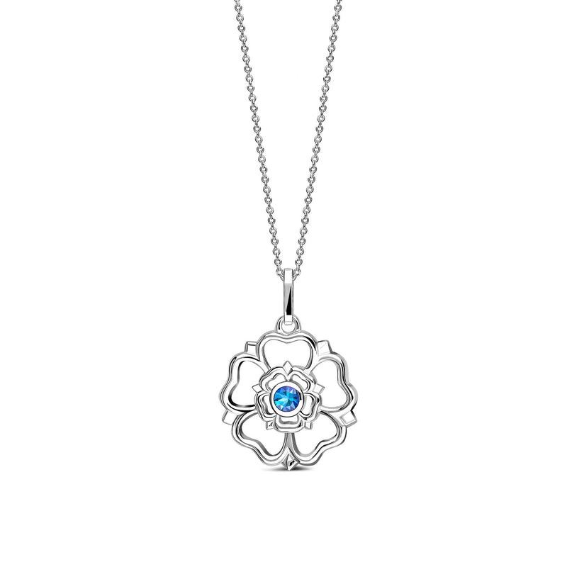 Sterling Silver Swiss Blue Topaz Yorkshire Rose Pendant